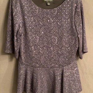 Peplum waist gray with crystal enhanced blouse